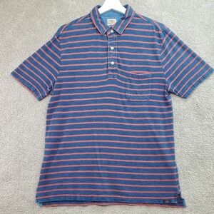 Faherty Brand Polo Shirt Mens Medium Blue Red Striped Cotton Logo Golf Tennis